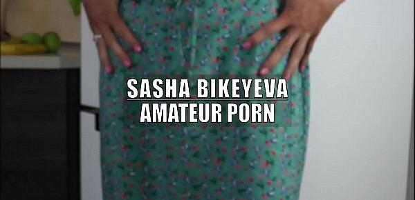  Russian Girl Sasha Bikeyeva - Green flowered dress and small purple vibrator - Sasha Bikeyeva